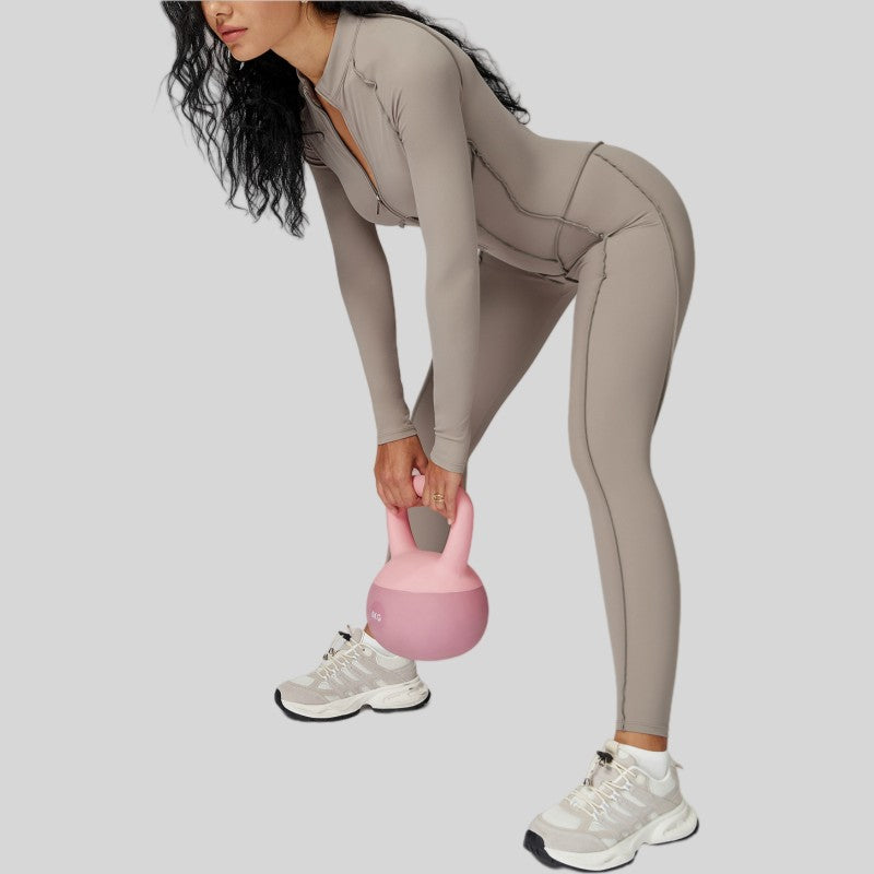 Women's Yoga Jumpsuit Long Sleeved Stand Collar Half Zip High-Intensity Workout One Piece Contrast Color Gym Fitness BodySuit