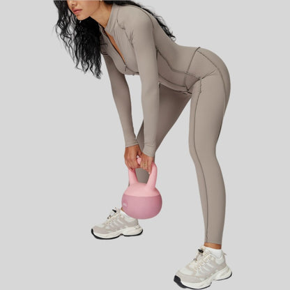 Women's Yoga Jumpsuit Long Sleeved Stand Collar Half Zip High-Intensity Workout One Piece Contrast Color Gym Fitness BodySuit