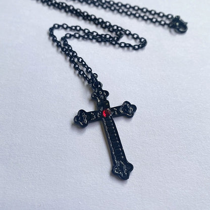 Gothic Cross Necklace For Women Men Punk Hollow Flower Cross Charms Choker Chain Vampires Pendant Jewelry Party Accessories Gift