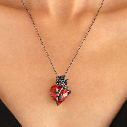 Colar Gótico Rosa Vermelha Amor Joias Y2K Femininas Delicado Tom Prata Pingente Coração Humano Ensanguentado Presentes Personalizados