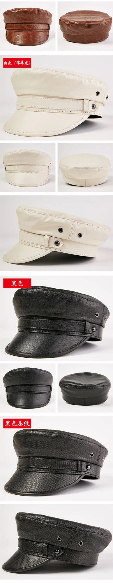 Autumn Men's Flat Cap Genuine Leather Hats Women's Army Military Hat Elegant Fashion Sheepskin Leather Caps Couple Hat