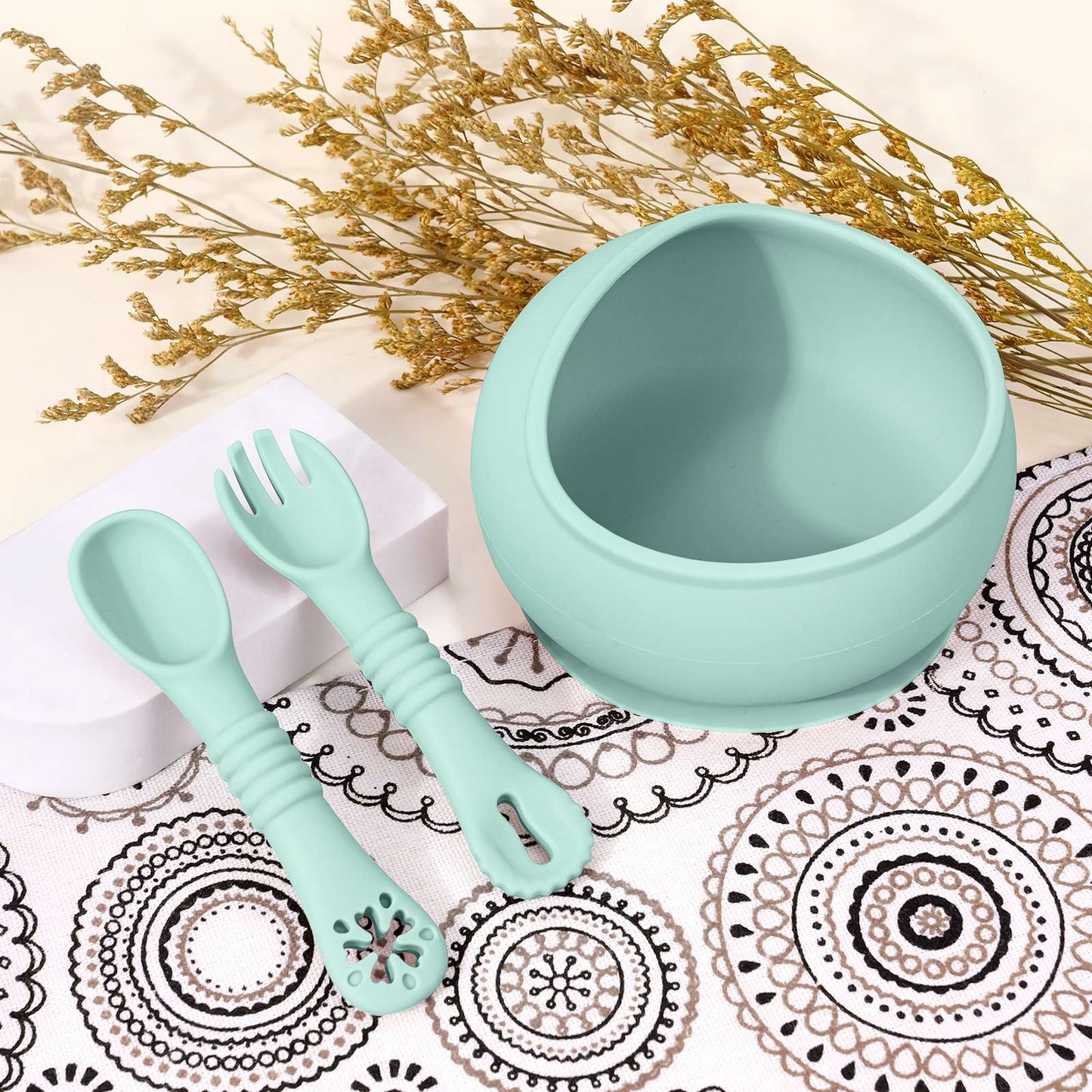 3Pcs Silicone Baby Feeding Bowl Set Learning Dishes Suction Bowl Feeding Spoon For Baby Toddler Training Bendable Chew Utensils