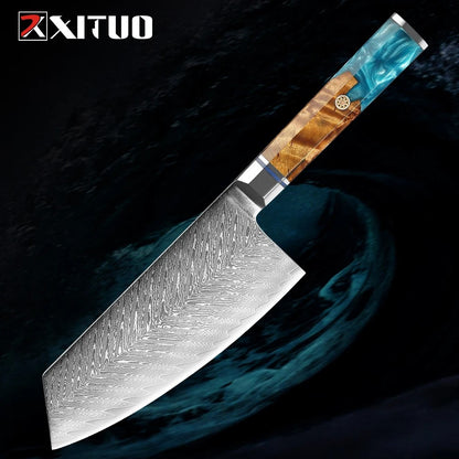 XITUO Damascus Steel Knife Set 1-9PCS Japanese Chef Knife, Santoku, Bread, Utility & Boning Knives-Ultra Sharp, Octagonal Handle
