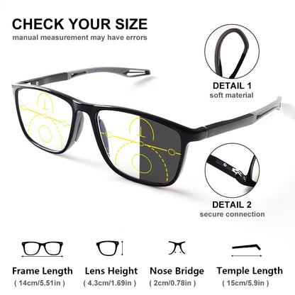 Progressive Multi-Focus Reading Glasses, Photochromic, Anti-Blue Light, Tr90 Tough Frame, Suitable for Men and Women, +100-+400