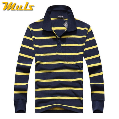 Cotton Polos Men Long Sleeve Mens Polo Shirt Spring Autumn Striped Male Polo Dress Classic Business 2018 Father Gift Drop Ship