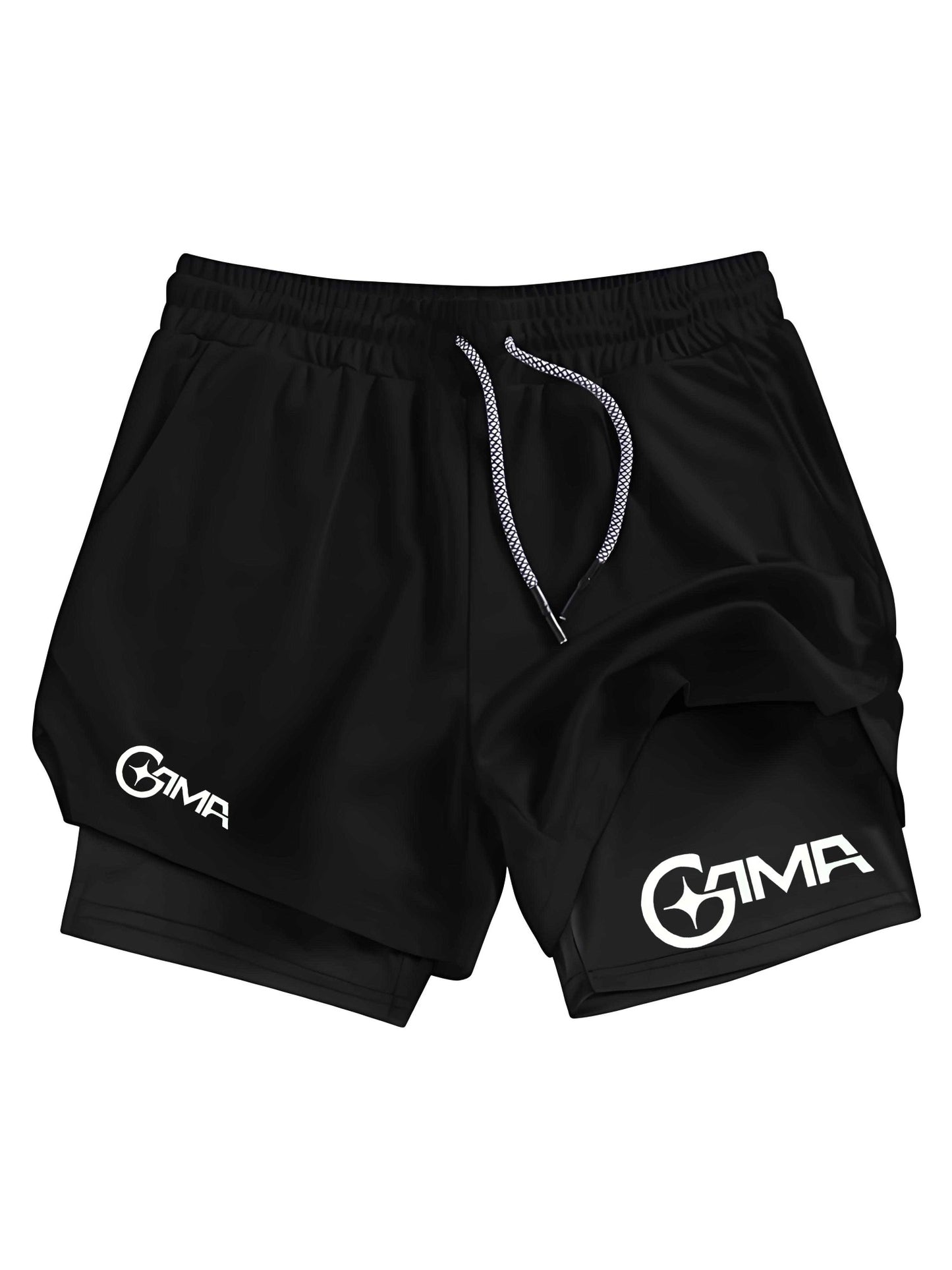 Men'S Summer Letter Print Jogger Shorts 2-In-1 Double Layer Quick Dry Fitness Training Running Beach Sports Pants