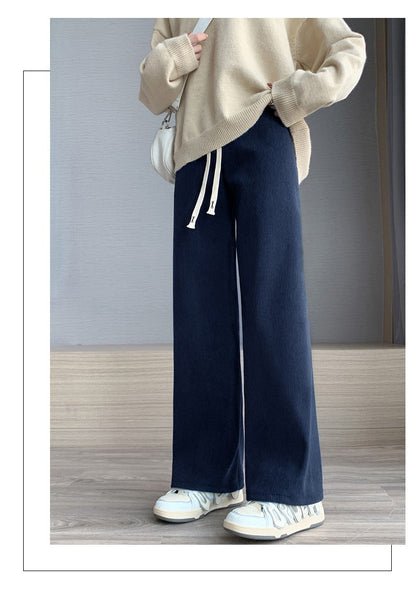 Women Wide Leg Corduroy Pants Autumn Winter Women Basic Elastic Waist Stright Long Pants Casual Female Long Pants Trousers