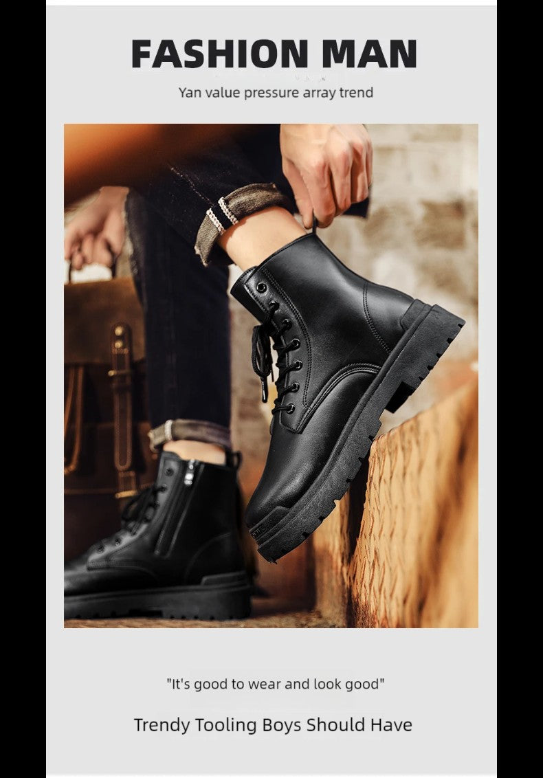 Men's Leather Boots Four Seasons Outdoor Casual Hiking Boots Retro Fashion Work Boots Thick Bottom Ankle Boots Anti-slip 2024