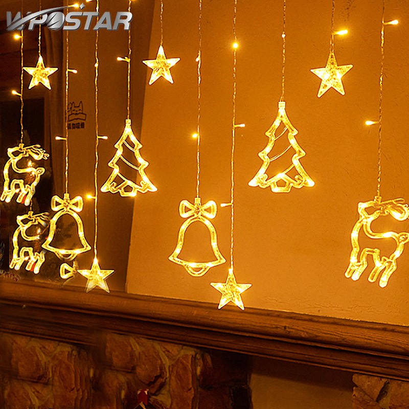 Christmas Decor LED String Garland Moon Star Curtain Light Christmas Tree Ornament Navidad Xmas 2023 New Year