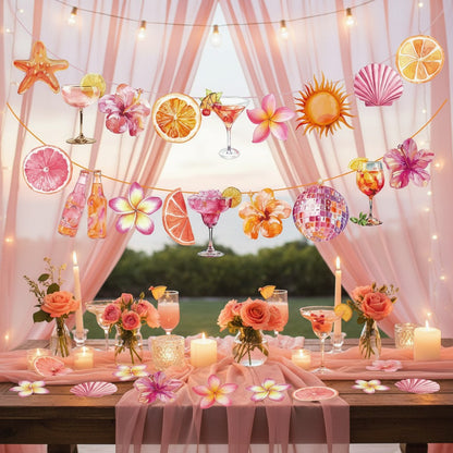 Orange Hawaiian Luau Flowers Lemon Citrus Garland Banner Tropical Aperol Spritz Cocktail Beach Bar Honeycomb ornament Decor