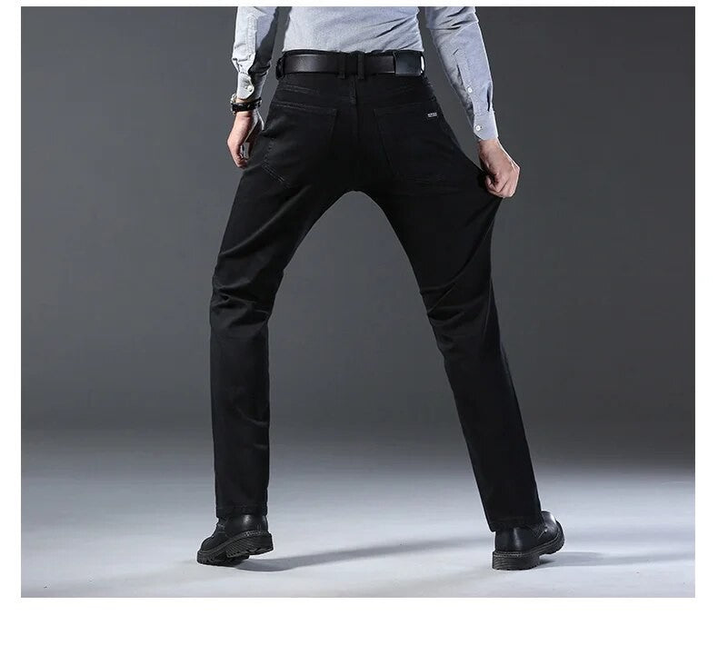 Wthinlee Calça Jeans Masculina Nova, Casual, Reta, Elástica, Moda Clássica, Azul, Preta, Trabalho, Calças Jeans Masculinas de Marca