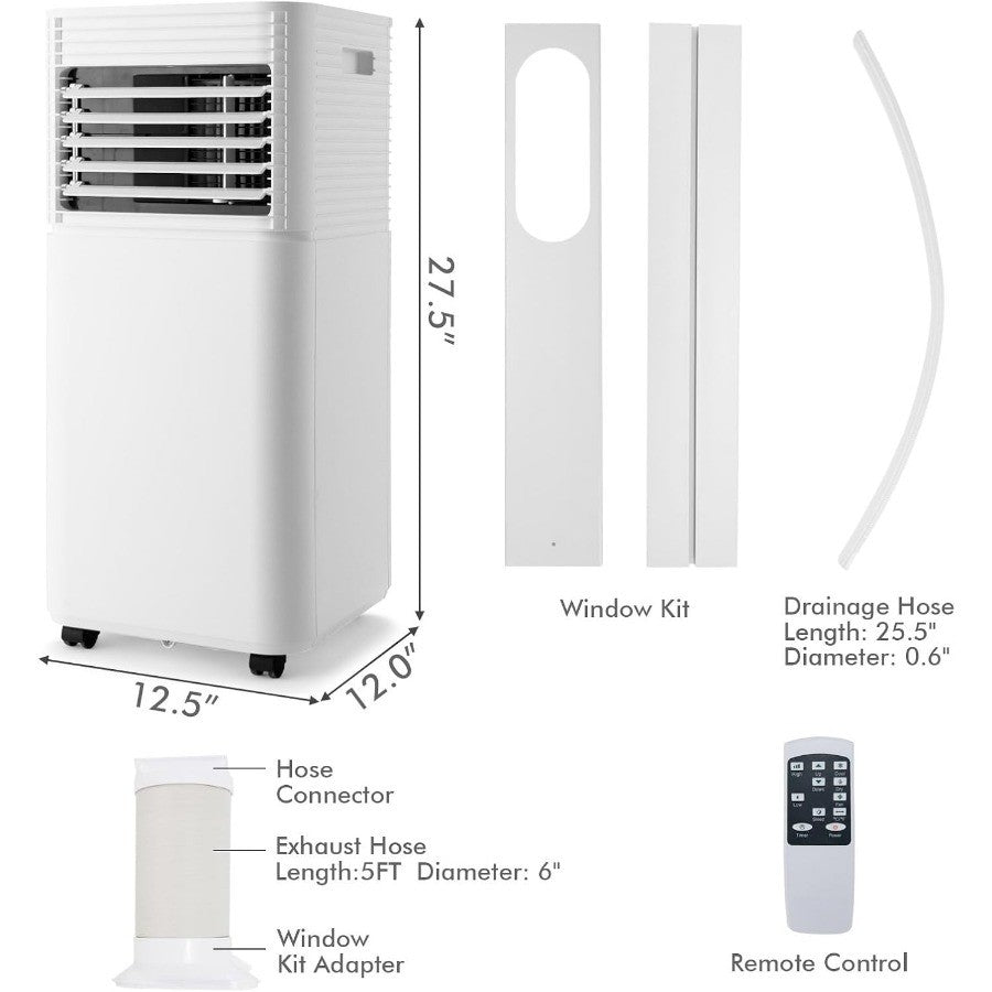 Ar-Condicionado Portátil 10000 BTU Resfria até 37 m² com Funções de Ventilador e Desumidificador, Controle Remoto para