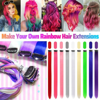 Hot Pink Hair Extensions Clip in, Colored Party Highlights Extension for Kids Girls Synthetic Hairpiece Straight 22 inch 2026