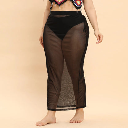 Plus Size Plus Size Beachy See through Mesh Skirt Sexy Vacation Style Women's Half Body Skirt Beach Vacation Fashion plus Siz...