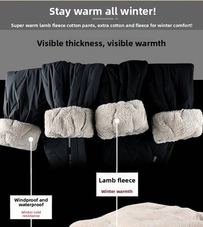 Men's Winter Thiened Fce Lined down Cotton Pants Casual Spor Long Trousers Loose Fit Warm Outerwear for Autumn And Winter
