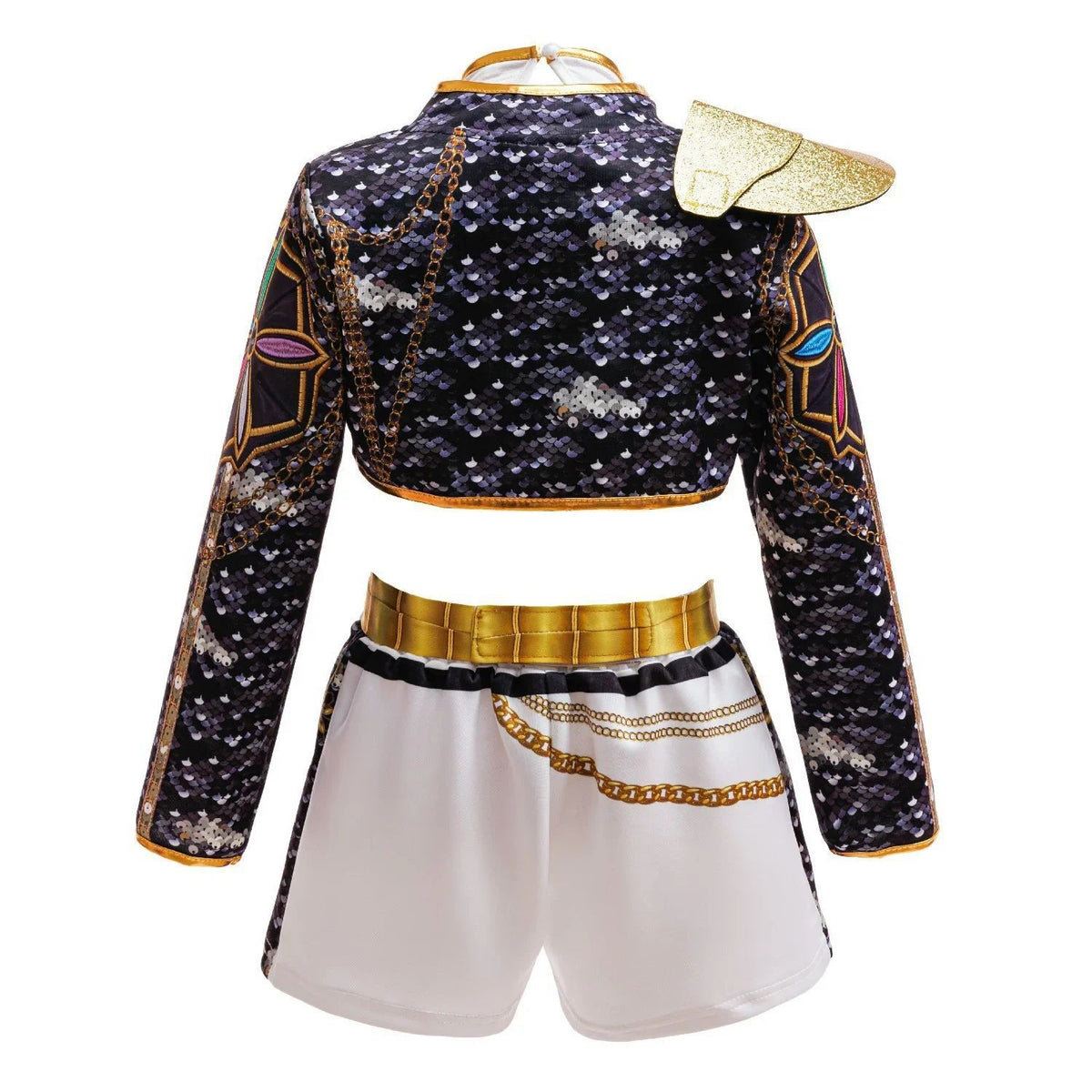 Girls Black?Gold 3D Printed Jacket Shorts Cosplay Set Kids Outfit for Stage Show Birthday Party Halloween Carnival Dress?Up
