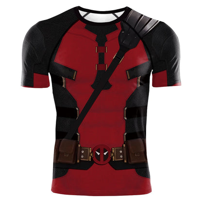 Fashion Men Gym T-shirts Superhero Printed Dead Pool Cosplay Tops Fitness Compression Shirt Short Sleeve Elastic Sportwear Shirt