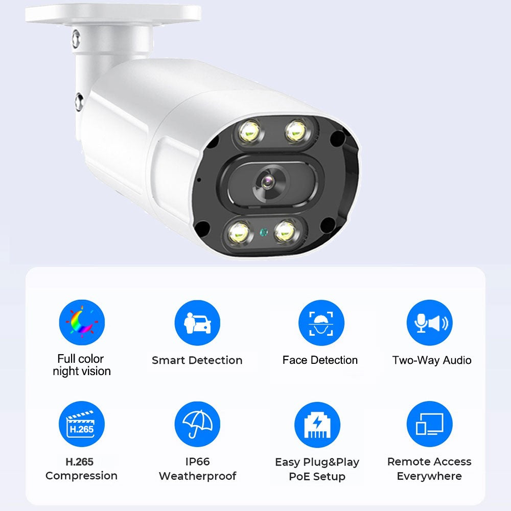 UHD 4K 8MP 5MP POE IP metal Camera Intercom AI Face/Human/Car Detection Color Night CCTV Video Surveillance Security For NVR