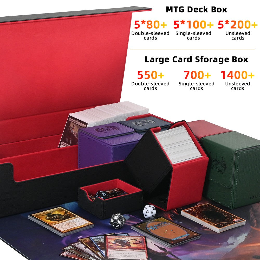 Caixa de Baralho para Yugioh MTG, Caixa de Armazenamento de Cartas 7 em 1 com Bandeja de Dados Comporta Mais de 2400 Cartas, Inclui 5 Pequenas Caixas para Cartas TCG CCG