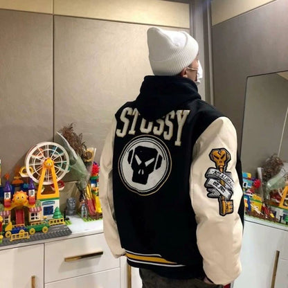 Jaqueta Casual Feminina com Padrão de Letras Fashion, Bordado de Veludo, Estilo Y2K College Hip Hop Popular, Esportivo, Uniforme de Beisebol para Casal