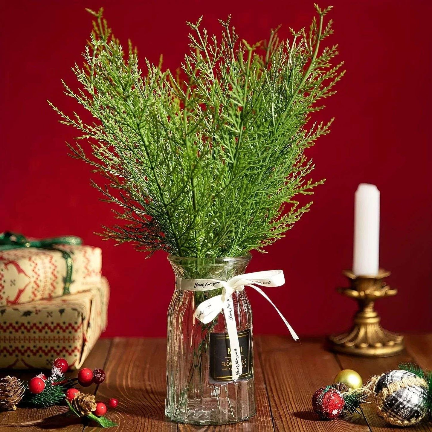 24pc Artificial Plants Pine Branches Evergreen Pines Leaves Sprigs Christmas Stem for DIY Wreath Gift Christmas Home Decorations