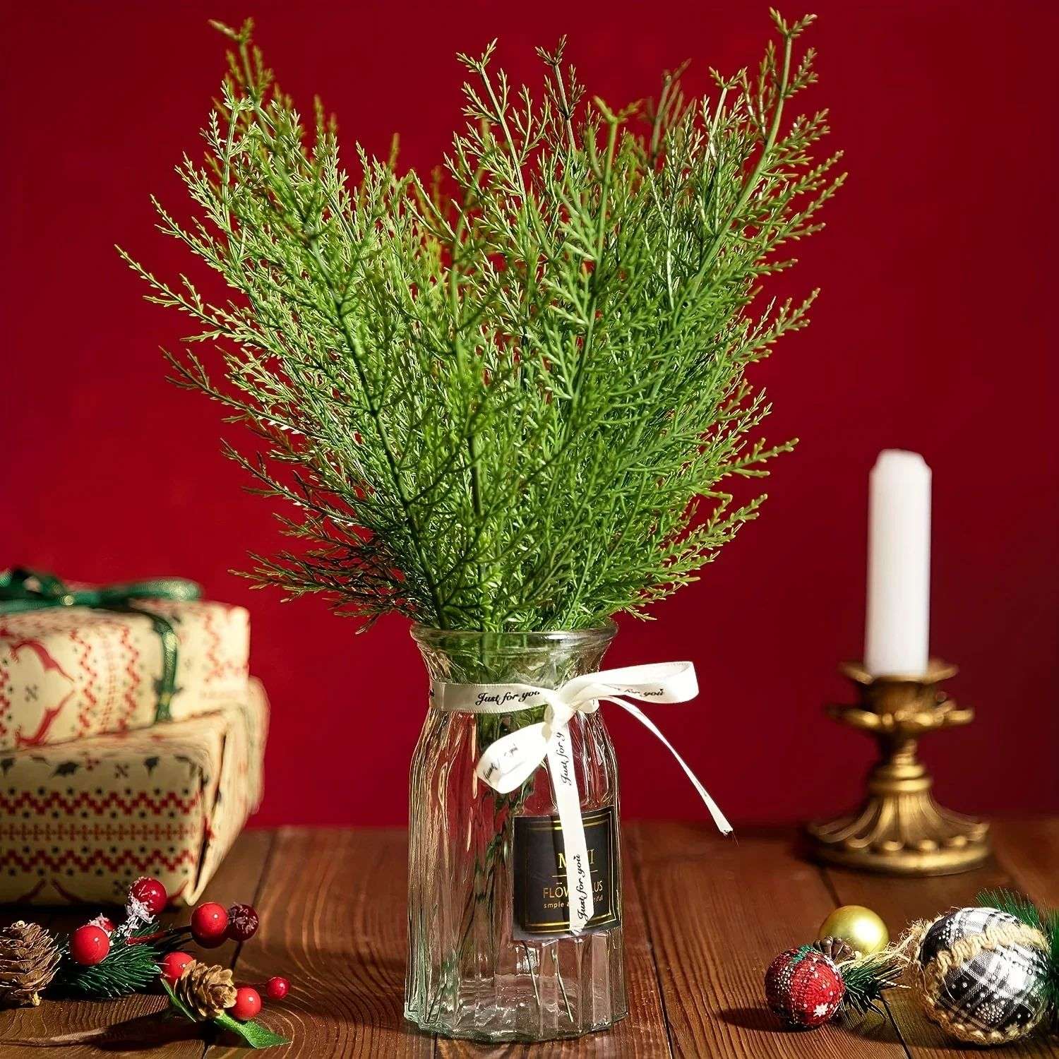 24pc Artificial Plants Pine Branches Evergreen Pines Leaves Sprigs Christmas Stem for DIY Wreath Gift Christmas Home Decorations