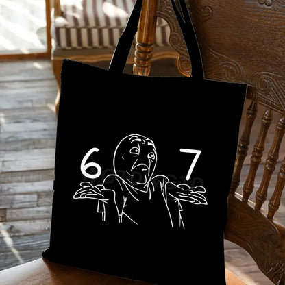 Fashion Six Seven Canvas Tote Bag Reusable Meme 67 Trend Men Women Portable Shoulder Tote Outdoor Large Capacity Beach Handbag