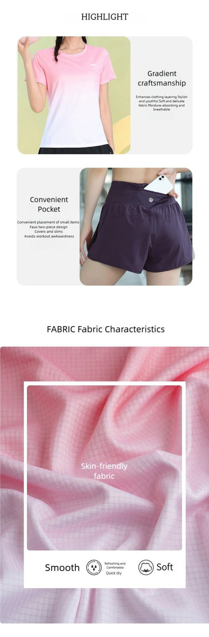 DRUR Women Running Set Quick Dry Loose Workout Outfit 2 Piece Tracksuit Summer Lightweight Gym Top Shorts Suit Badminton Apparel