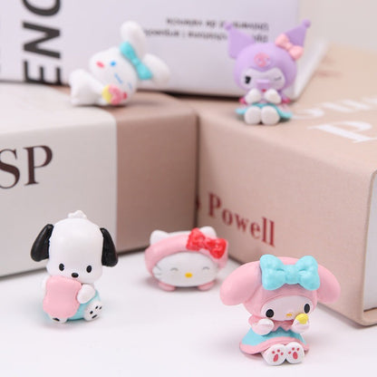 Kit com 5 peças - Sanrio Cinnamoroll, Figura de Anime Pochacco Kuromi Pom Pom Purin Hello Kitty, Bonecos de Ação Modelo My Melody, Presentes