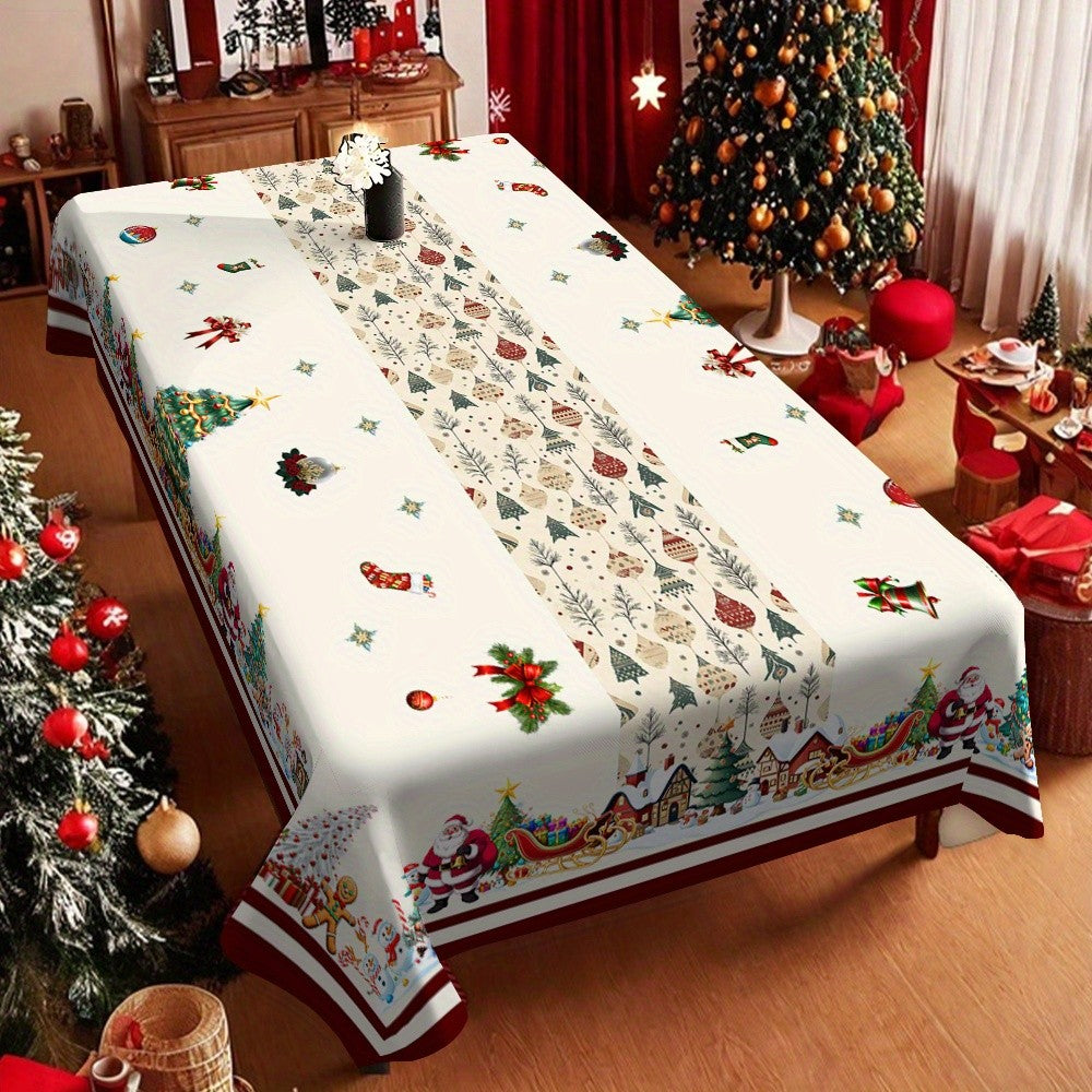 Christmas Trees Santa Print Tablecloth for Table Decor Winter Gingerbread Man Kitchen Dining Table Cloth Christmas Decorations
