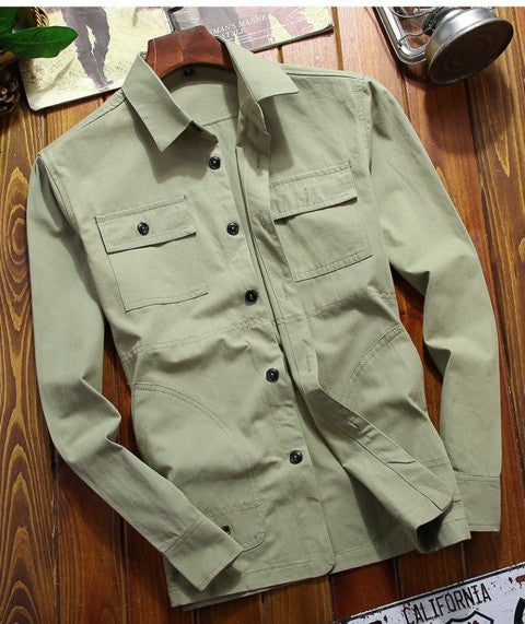 Spring Thin Shirt 2024 New Middle-aged Men's Retro Solid Color Hiking Fishing Top Simple Fashion Men's Long Sleeve Cargo Coat