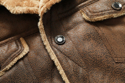 Winter Men's Suede Leather Coat High Quality Thick Fleece Warm Leather Jacket Fashion Turn Down Collar Male Loose Casual Coats