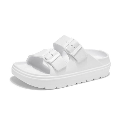Kidmi New Summer Platform Women's Slippers Outdoor Double Buckle Embellished Sandals Non-slip Breathable Soft-soled Beach Shoes