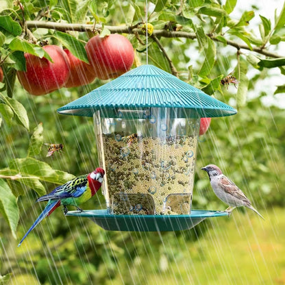 Alimentador Automático de Pássaros com Alimentação por Pé, Ferramenta de Alimentação Externa, Alimentador de Pássaros Suspenso para Castanhas, Dispensador com Múltiplos Buracos, Recipiente para Alimentos