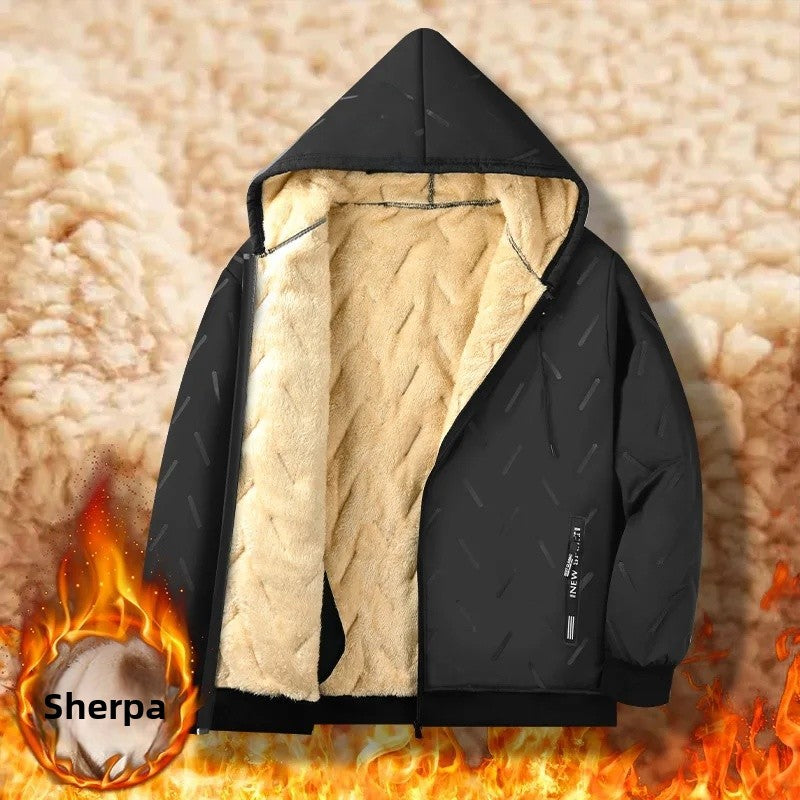 Men's Winter Lamb Velvet Jacket Fleece Lined Cotton Suit Hooded Loose plus Size Warm Cotton Coat Thermal Cotton Clothing