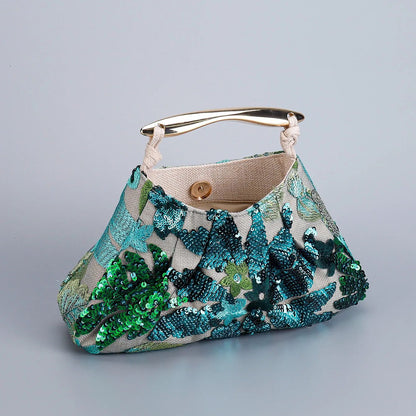 Delicated Sequins Luxury Evening Bag Pleated Handbag Elegant Embroidered Evening Bag for Women Wedding Banquet Cheongsam Handbag