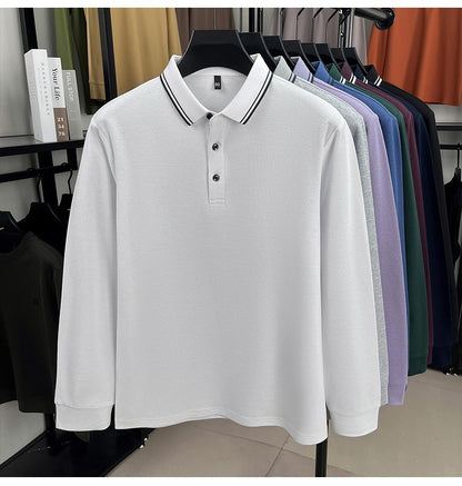 100% pure cotton high-quality brand men's long sleeve polo shirt autumn fashion striped original design golf top casual T-shirt