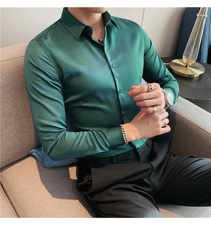 Plus Size S-7XL High Quality Men Dress Shirt 2024 Autumn Long Sleeve Solid Business Slim Shirts Homme Dress Social Casual Shirt