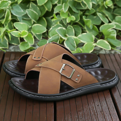 Men Summer Stylish Slippers Open-toe Soft-Soled Shoes Simple Solid Color Half Drag Slip-On Shoes Outdoor Man Comfortable Sandals