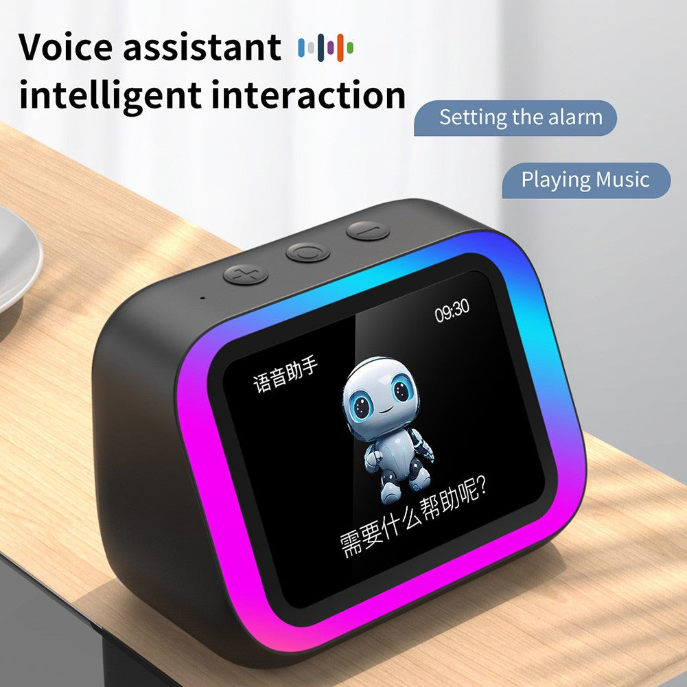 Smart Speaker Assistente de Voz Portátil Bluetooth Despertador com Tela Touch HD para Decoração de Quarto