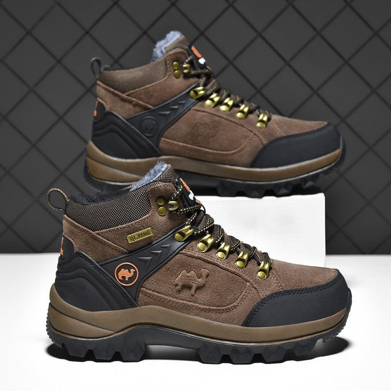 Classic Men Winter Boots Genuine Leather Sneakers For Man Fur Plush Snow Shoes Warm Outdoor Ankle Boots Outdoor Hiking Footwear