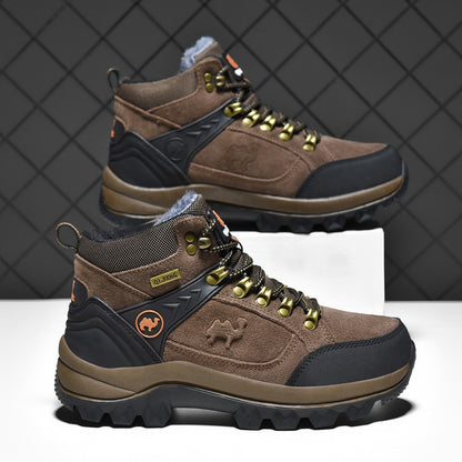 Classic Men Winter Boots Genuine Leather Sneakers For Man Fur Plush Snow Shoes Warm Outdoor Ankle Boots Outdoor Hiking Footwear