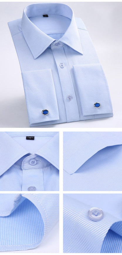 Men's French Cuff Dress Shirt  Long Sleeve Formal Business Buttons Male Shirts Regular Fit Cufflinks Shirt Plus size 6XL