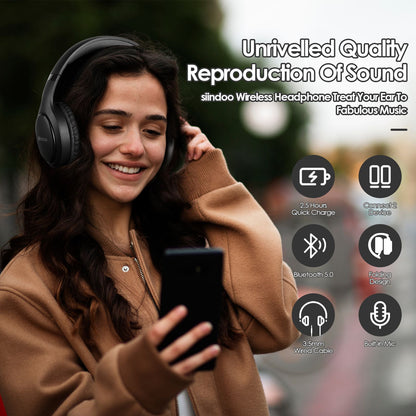 Siindoo Wireless Bluetooth Headphones JH-919 Foldable Stereo Earphones Super Bass Noise Canceling Mic Headset For TV PC Black