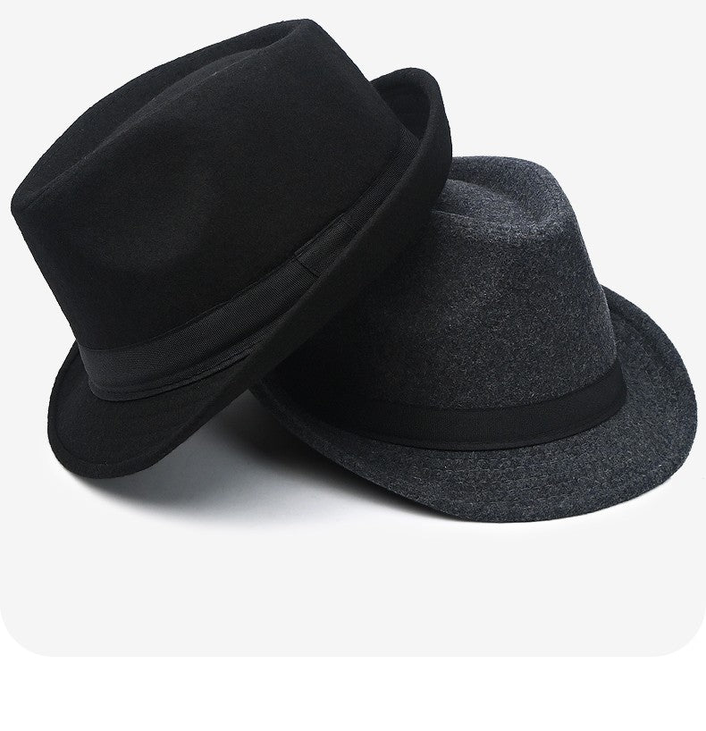 New Fashion Casual Topper for Men British Fashion Black Jazz Hat Wool Versatile Middle-aged Elderly Hat Elegent Trend Fedoras