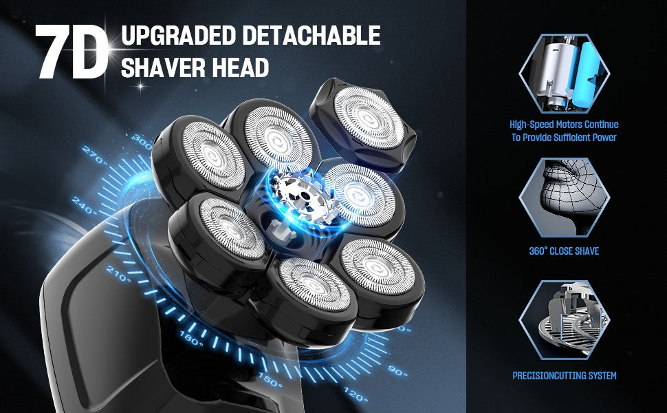 SEJOY 6-in-1 Multifunctional  7D Head Shavers for Bald Men Electric Razor with Nose Hair Trimmer Waterproof Mens Grooming Kit
