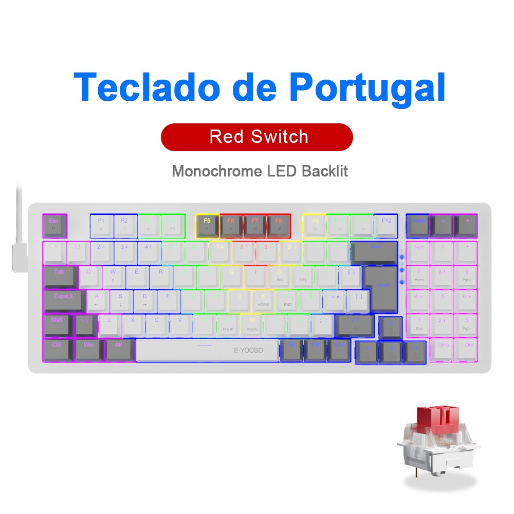 Teclado Mecânico Gamer E-YOOSO Z94 USB com Fio LED Monocromático Retroiluminado Switch Azul Vermelho 94 Teclas para Computador Laptop PC