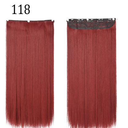 Apliques de Cabelo Sintético Liso Comprido de 5 Clipes 22'' Fibra de Alta Resistência ao Calor Preto Castanho Loiro
