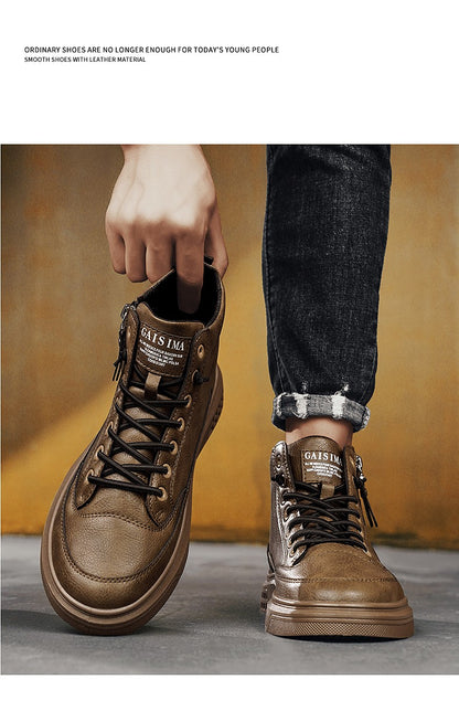 Leather Men Ankle Boots Fashion comfortable Men Sneakers Luxury British style High Top Shoes Men Platform Casual Shoes 2025 New