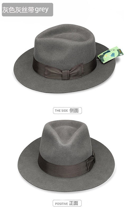 New British 100% Wool Felt Hat Men Fedora Big Size Raw Edge Brim Satin Lined Gangster Hat Premium Quality